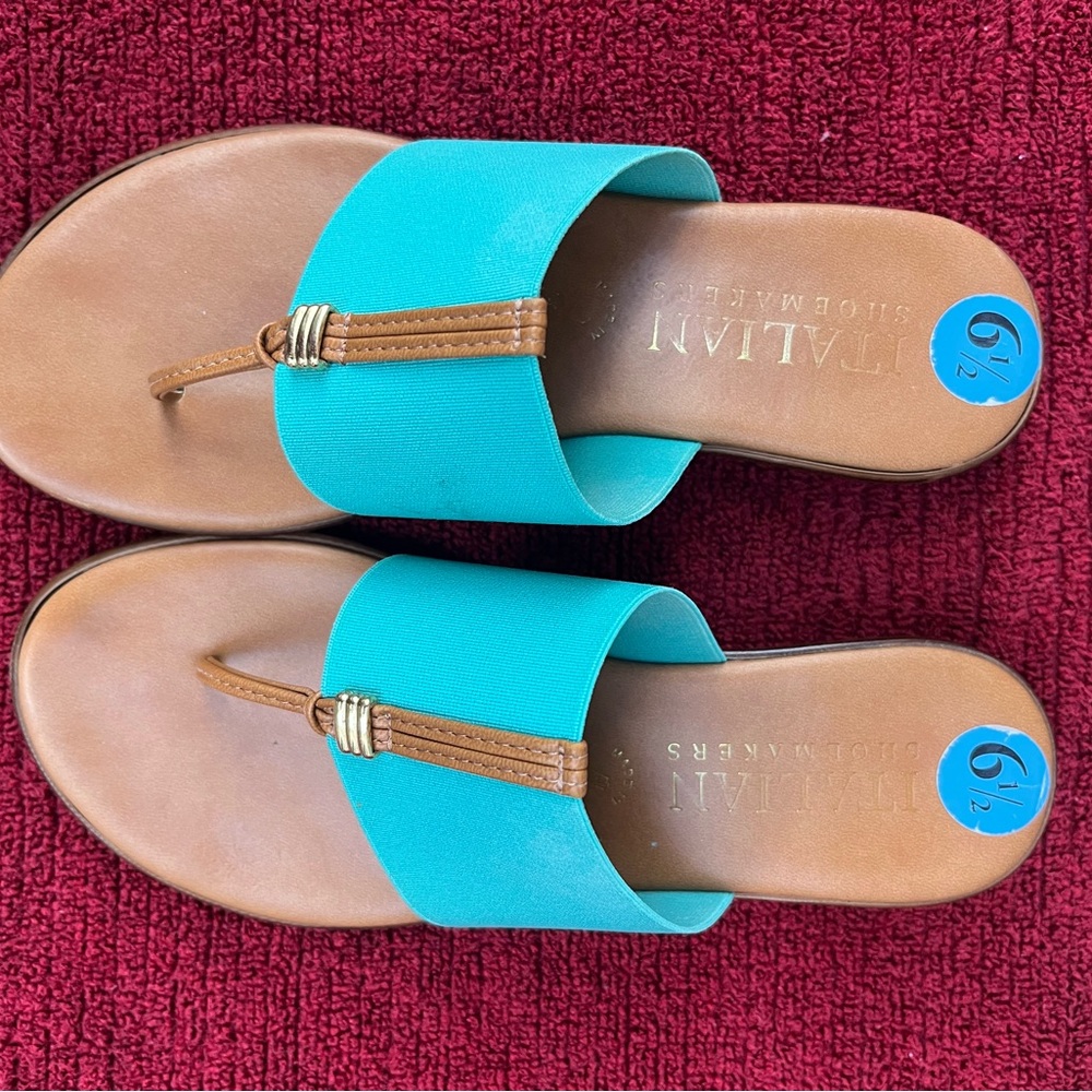 Italian Shoemakers Turquoise and Tan Slide Sandals